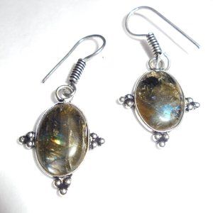 Earrings Labrodite handmade small oval dangle astro remedy